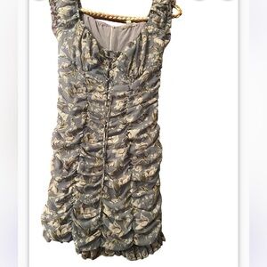 Mable Floral print puff sleeve babydoll dress Sz S front ribbon layer detail